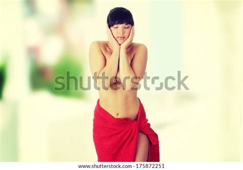 Nude Female Covered Red Towel Stock Photo Shutterstock