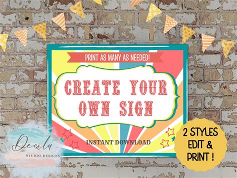 Carnival Editable Retro Party Sign Printable Circus Fun Sign Circus Tent Sign Circus Birthday ...