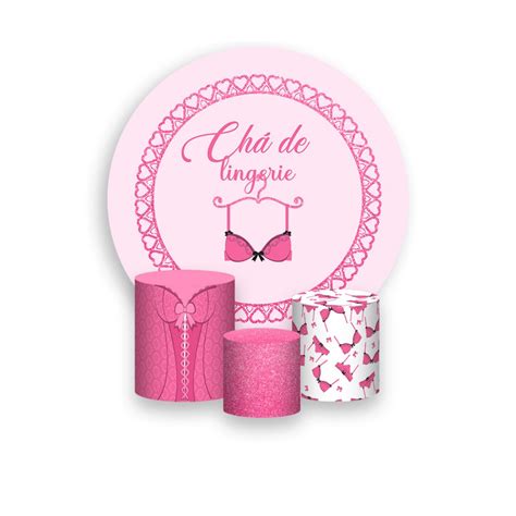 Painel De Festa Redondo Trio De Capas Cilindro Ch De Lingerie Rosa