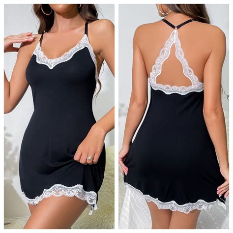 Womens Nightgown Sexy Lace Sleepwear V Neck Full Slip Chemise Lingerie Night Gowns Babydoll