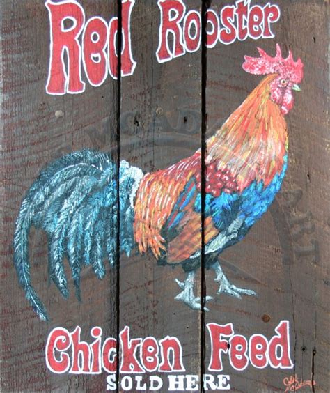 Wood Sign Red Rooster Chicken Feed 15 5 X 18 5 Etsy Red Rooster