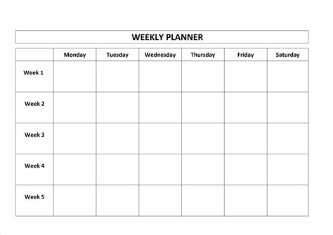 Blank Weekly Monday Through Friday Calendar Template | Weekly calendar ...