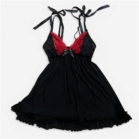 Hot Kiss Intimates Sleepwear Vtg Y K Hot Kiss Black Red Romantic Goth Vampy Lace Sheer