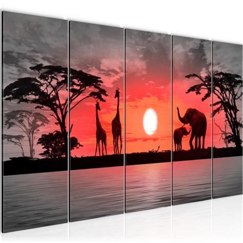 Runa art Tableau Décoration Murale Afrique Coucher de Soleil 200x80 cm