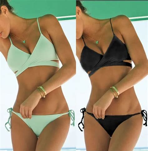 Bikini cruzado de estilo europeo para mujer traje de baño Bandage entrecruzado de estilo