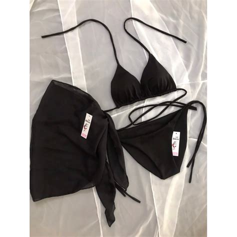 Bikini set 3 món tam giác bacsic quần kín ôm Mông voan cột đủ màu HÌNH THẬT Shopee Việt Nam