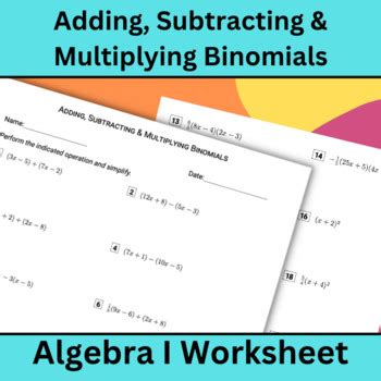 Adding Subtracting Multiplying Binomials Worksheet By Functional