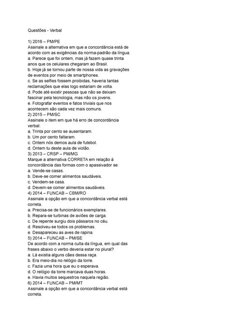 Assinale A Alternativa Em Que A Concordância Verbal Está Correta