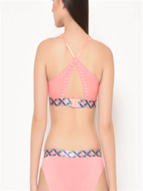 Buy Da Intimo Women Peach Coloured Solid Lace Lingerie Set DI ORANGE C Lingerie Set For