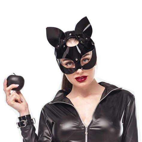 New Arrival Black Catwoman Mask Pu Leather Half Face Ear Mask Sexy