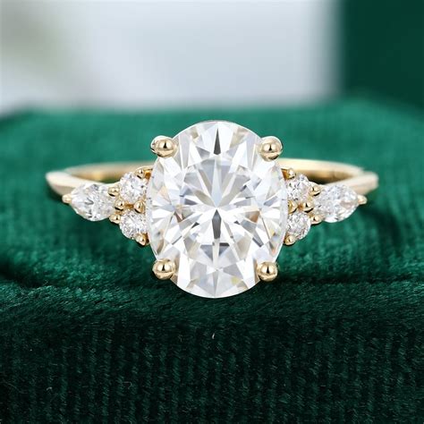 Yellow Gold Oval 3 Carat Moissanite Engagement Ring Mollyjewelryus