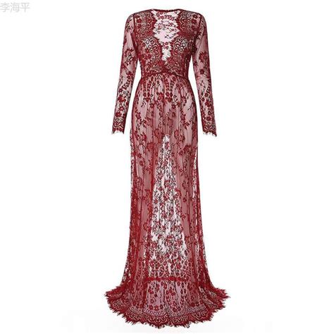 Женское прозрачное кружевное длинное платье с v-образным вырезом ...