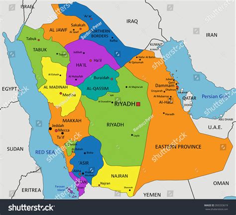 Colorful Saudi Arabia Political Map Clearly Stock Vector (Royalty Free ...