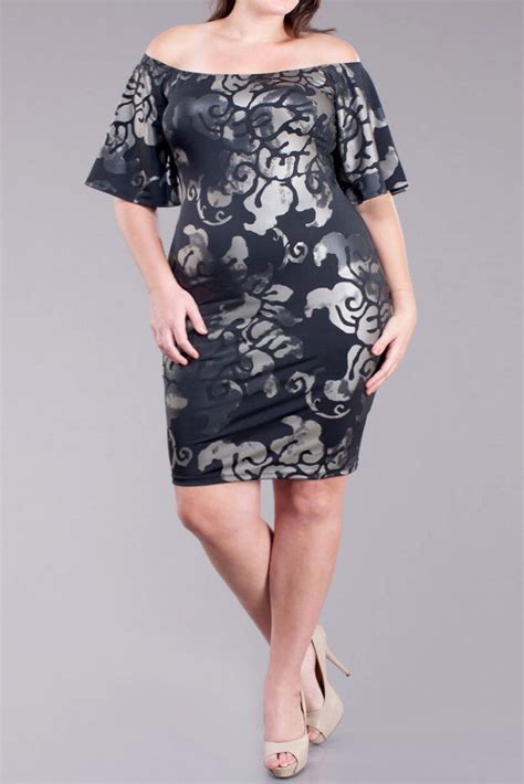 Pretty Metallic Leaf Bell Sleeves Plus Size Dress Plussizefix