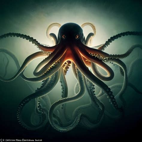 Alien Octopus Diving In The Deepest Of The Sea Light Midjourney