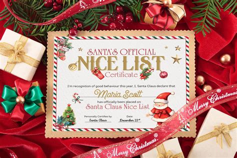 Editable Santa Claus Official Nice List Certificate Letter From Desk