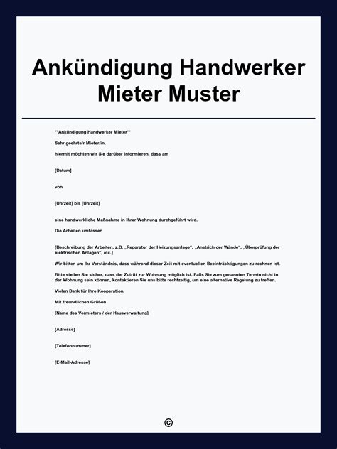 Ankündigung Handwerker Mieter Muster