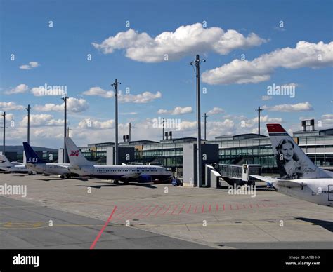 Air planes at the national terminal of Oslo Airport, OSL, located in ...