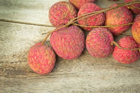 Fresh Lychees On Wooden Table Stock Photo Image Of Tropical Litchi