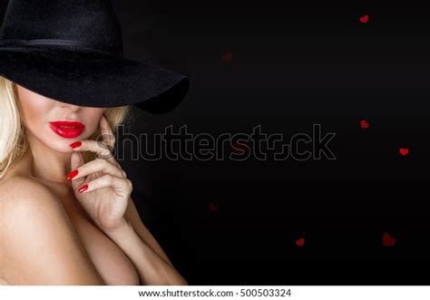 Beautiful Blonde Sexy Model Dressed Black Stock Photo Shutterstock