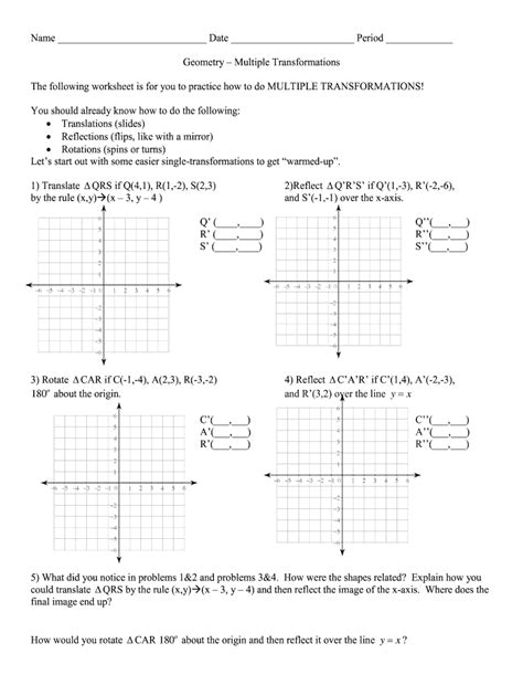 Free Combined Transformations Worksheet Download Free Combined