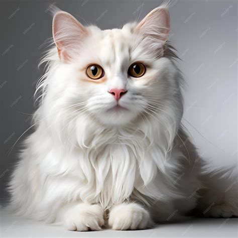 Premium Photo | Portrait of a beautiful white long haired cat on grey