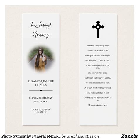 Photo Sympathy Funeral Memorial Poem Bookmark Card Zazzle Artofit
