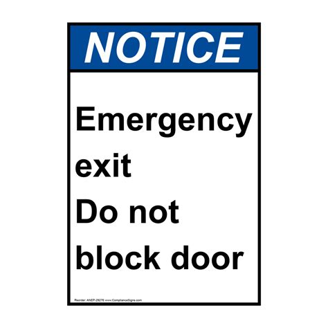 Vertical Emergency Exit Do Not Block Door Sign Ansi Notice