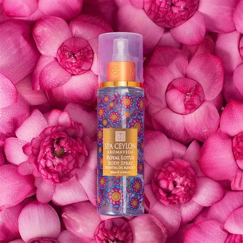 Luxurious Spa Ceylon Royal Lotus Body Spray with floral design on the