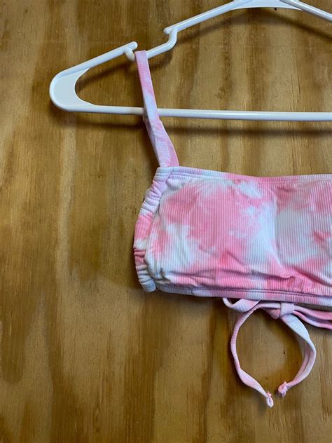 Junior S Ribbed Apron Front Bralette Bikini Xhilaration Pink Size