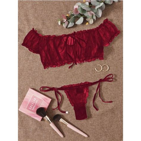 Boutique Intimates Sleepwear Medium Large Gorgeous Red Frill Trim Mesh Sheer Lingerie Set