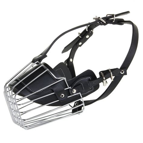 Leather Steel Dog Muzzle Cage - Silver Black *** Startling review ...