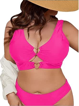 Amazon SOLY HUX Women S Plus Size Bikini Tops Heart Ring Swimsuit Cut Out Bathing Suit Tops