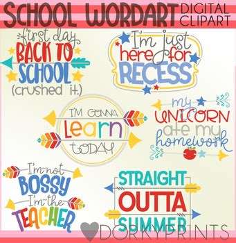 School Wordart Clipart by Dorky Doodles | TPT