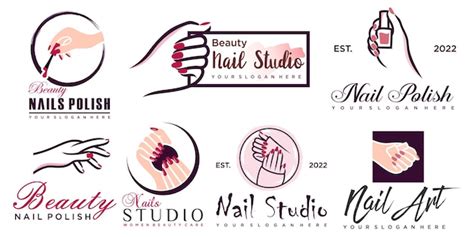 Nagelstudio oder nagellack icon set logo design für schönheitssalon mit