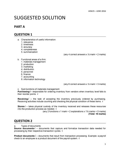 solution for ais past year question - SUGGESTED SOLUTION PART A