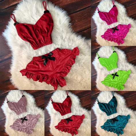 SEXY DAMEN SAMT Reizwäsche Dessous BH Bra Set Lingerie Unterwäsche Nachtwäsche EUR