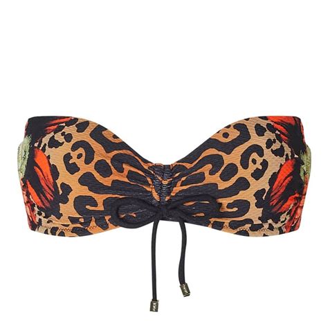 Multi Leopard Ruched Bandeau Bikini Top BrandAlley