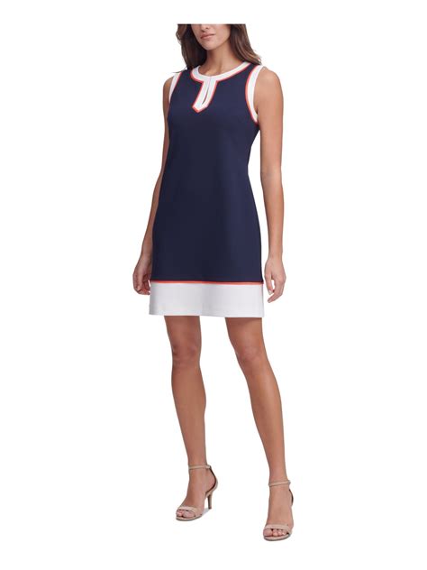 Tommy Hilfiger Womens Navy Zippered Unlined Sleeveless Split Above The