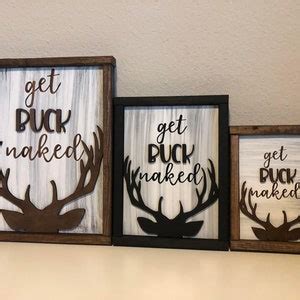 Get Buck Naked Bathroom Sign Funny Farmhouse Style Wood Sign Rustic Deer Head Hunters Cabin