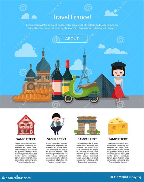 Vector Cartoon France Sights Page Illustration Stock Vector