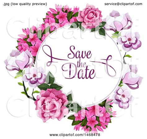 Clipart of a Floral Wedding Save the Date Design - Royalty Free Vector ...