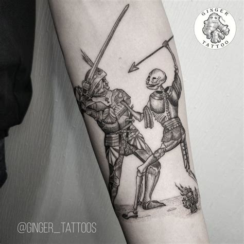 Knight and skeleton fight tattoo | Tattoos, Triangle tattoo, Linework