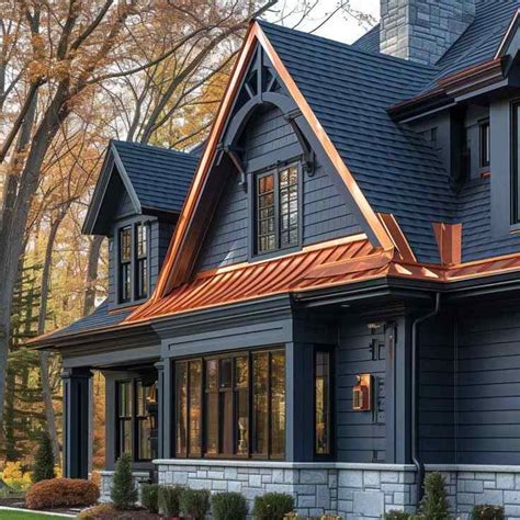 Navy Blue House Copper Roof