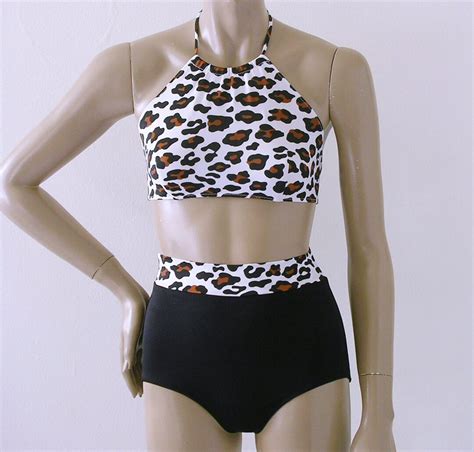 High Neck Halter Bikini Top And Retro High Waisted Bikini Etsy