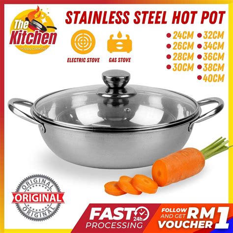 Stainless Steel Hot Pot Shabu Induction Cooker Gas Stove Compatible Soup Pot Various Size Periuk