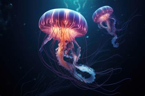 Светящиеся медузы в темном подводном мире | Премиум Фото