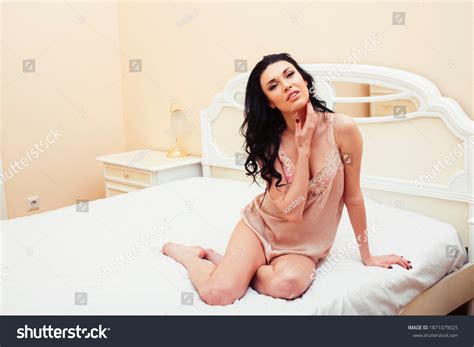 Sexy Beautiful Brunette Woman Lying Bed Stock Photo 1871079025 Shutterstock