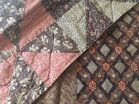 Antique Primitive 19th Century Early Calico Fabric Quilt Piece 2 Brown