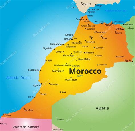 Marrocos Fica Em Qual País - Mapa de cores de Marrocos país — Vetor de Stock © olinchuk #104021254